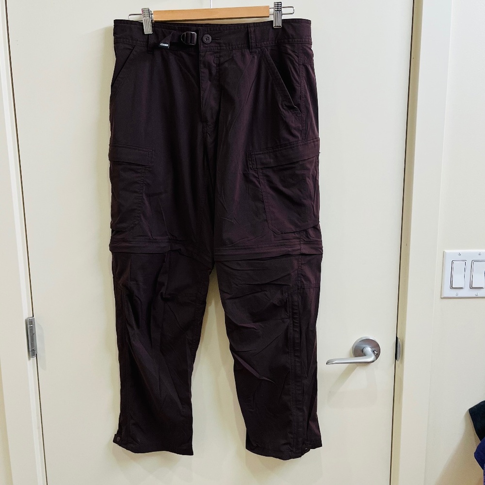 REI 32 x 28 Hemmed Burgundy Convertible Cargo Pants Shorts Hiking Good Condition
